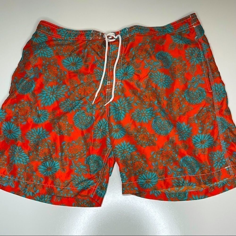 XXL Trunks Red-Teal-Rust Floral Pattern Swim Trunks - Picture 4 of 5